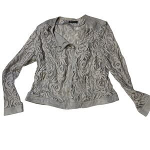 INC Women’s Lace Bridal Moto Jacket Zipper Floral Med Long Sleeve Gray